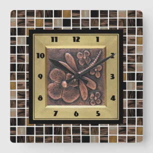 Horloge Carrée Tuiles en verre de cuivre