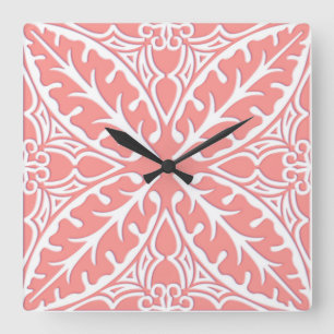 Horloge Carrée Tuiles marocaines - rose de corail et blanc