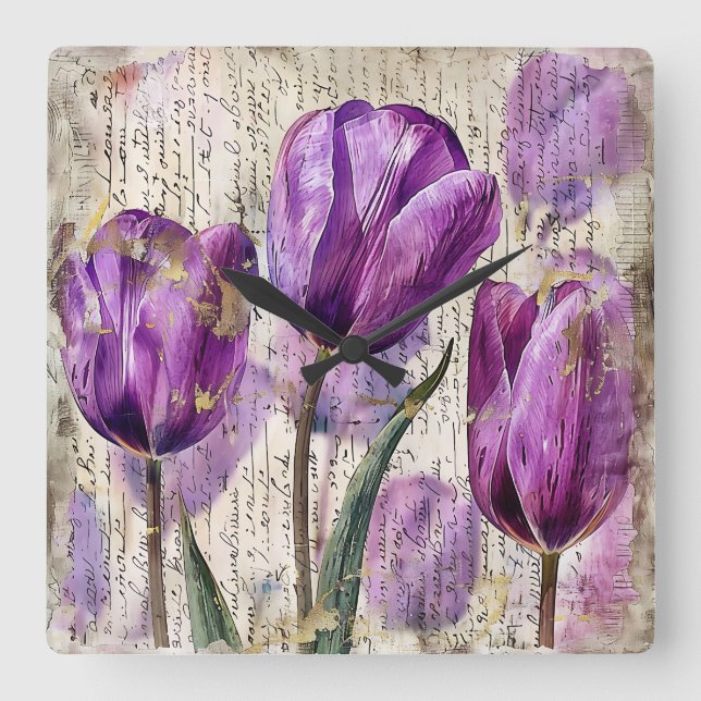 Horloge Carrée Tulipes élégantes - Un cadeau de beauté (Recto)