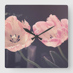 Horloge Carrée Tulipes en fleurs mignonnes - Personnalisé
