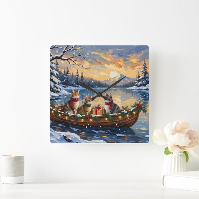 Horloge Carrée Turkish Angora Cat Christmas Boat Holiday (Maison)