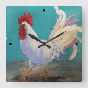 Horloge Carrée Turquoise blanche d'horloge murale de coq