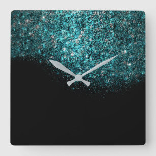 Horloge Carrée Turquoise bleue noire minimale de Tiffany de