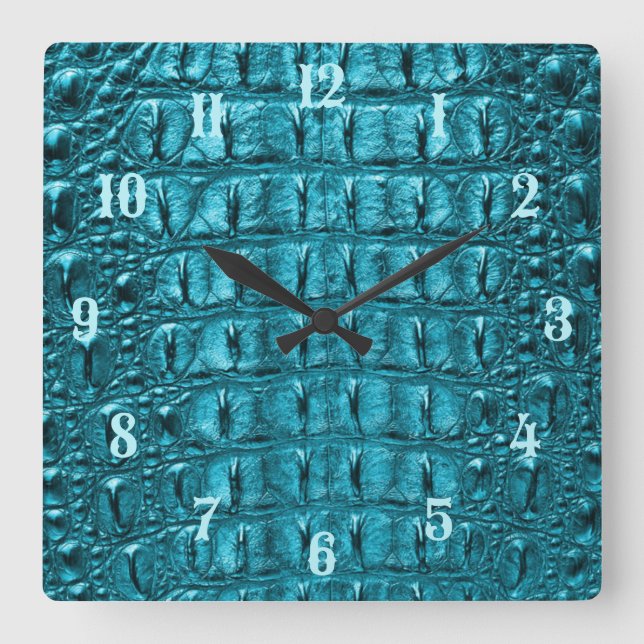 Horloge Carrée turquoise empreinte d'alligator bleu bleu d'aqua t (Recto)