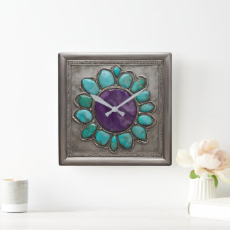 Horloge Carrée Turquoise et Amethyst Jewel Toned