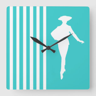Horloge Carrée Turquoise Grandes Modernes avec Silhouette Mode