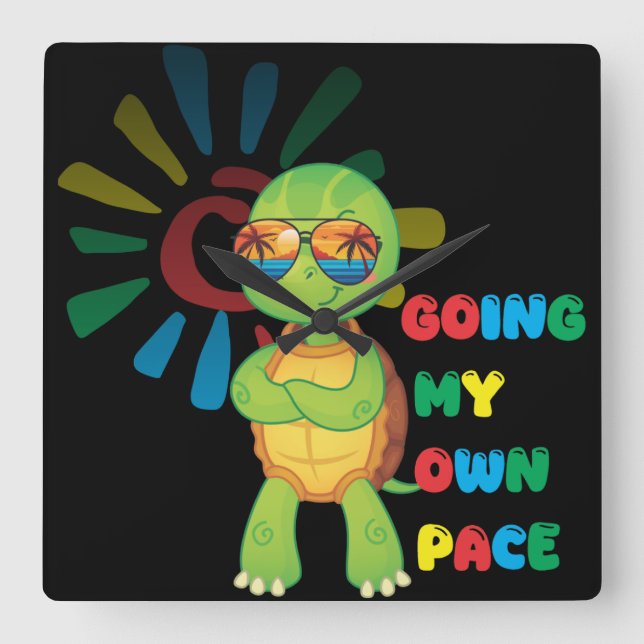 Horloge Carrée Turtle going at his own pace (Recto)