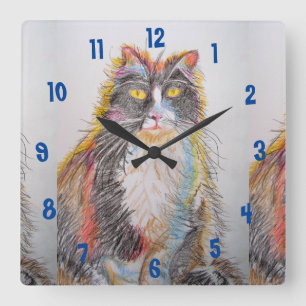 Horloge Carrée Tuxedo Cat Cats Art Animal Childs Room Clock
