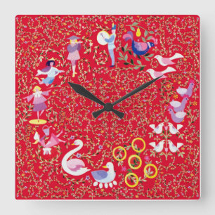 Horloge Carrée Twelve days of Christmas, carol traditionnel