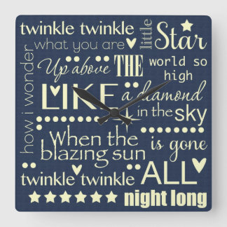 Horloge Carrée Twinkle Twinkle Little Star Word Art Design de tex
