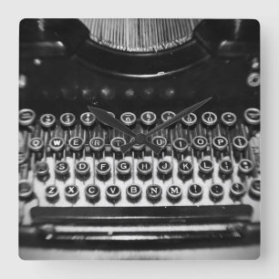Horloge Carrée Typewriter noir et blanc