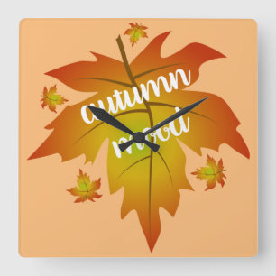 Horloge Carrée Typographie de l'humeur d'automne feuilles d'érabl