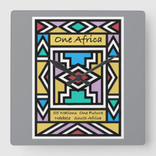 Horloge Carrée Un Afrique – Ndebele – Afrique du Sud & Zimbabwe -