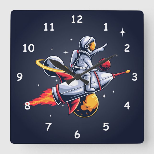 Horloge Carrée Un astronaute amusant voyage à travers l'espace Il (Recto)
