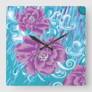 Horloge Carrée Un design textile dynamique avec violet et turq