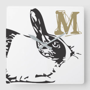 Horloge Carrée Un lapin lapin et un monogramme