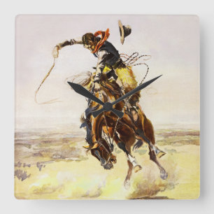 Horloge Carrée « Un mauvais cheval » par Charles M Russell