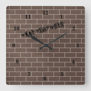 Horloge Carrée Un mur en briques - Ajoutez votre texte spécial / 