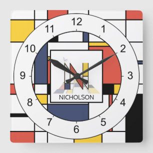 Horloge Carrée Un superbe néoplasticisme Art Monogramme. Lettre N