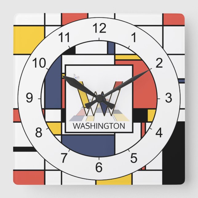 Horloge Carrée Un superbe néoplasticisme Art Monogramme. Lettre W (Recto)