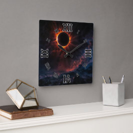 Horloge Carrée Une éclipse solaire époustouflante Art AI par Xzen