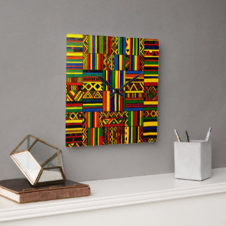 Horloge Carrée Une interprétation stylisée de l'impression "Kente
