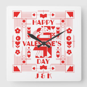 Horloge Carrée Une Saint-Valentin personnalisée Bauhaus moderne