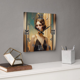 Horloge Carrée Une vision de l'élégance Art déco AI Art by Xzendo