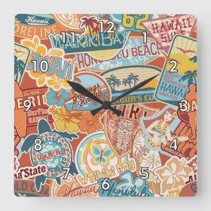 Horloge Carrée Vacances balnéaires Waikiki Bay Hawaii