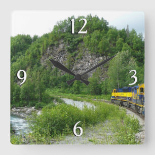 Horloge Carrée Vacances en train Denali Express Alaska Photograph