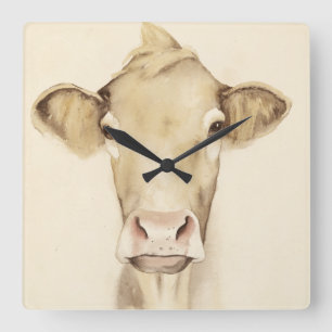 Horloge Carrée Vache aux animaux   de grange d'aquarelle