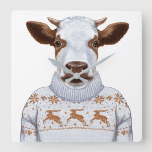 Horloge Carrée Vache de Noël