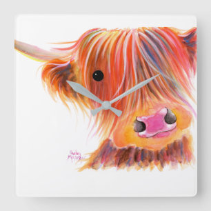 Horloge Carrée Vache des montagnes écossaise "SATSUMA DOUCE" par