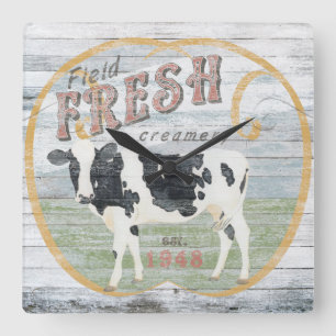 Horloge Carrée Vache fraîche vintage à industrie latière