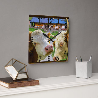 Horloge Carrée Vaches trop drôles d'amour