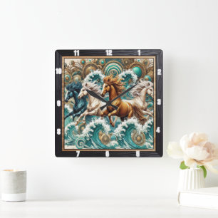 Horloge Carrée Vagues à chevaux galopants