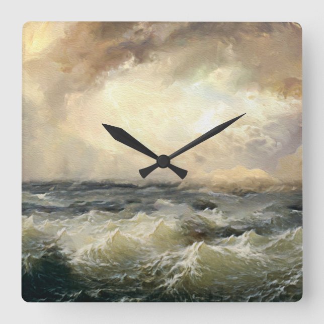 Horloge Carrée Vagues de tempête océanique (Recto)