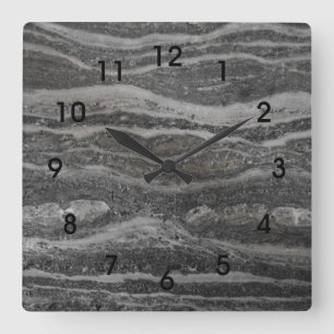 Horloge Carrée Vagues des nombres noirs de marbre gris
