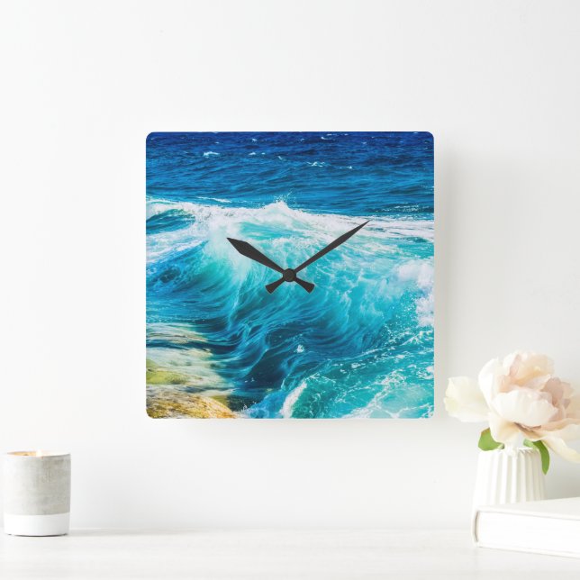 Horloge Carrée Vagues océaniques Turquoise (Maison)