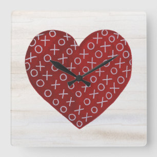 Horloge Carrée Valentine rustique étreint et embrasse le coeur