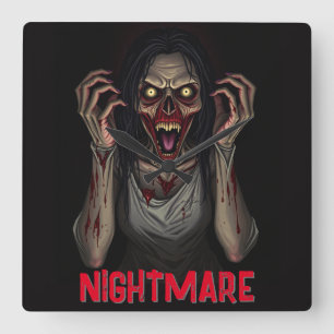 Horloge Carrée Vampire de la peur déplaisante fille Zombie