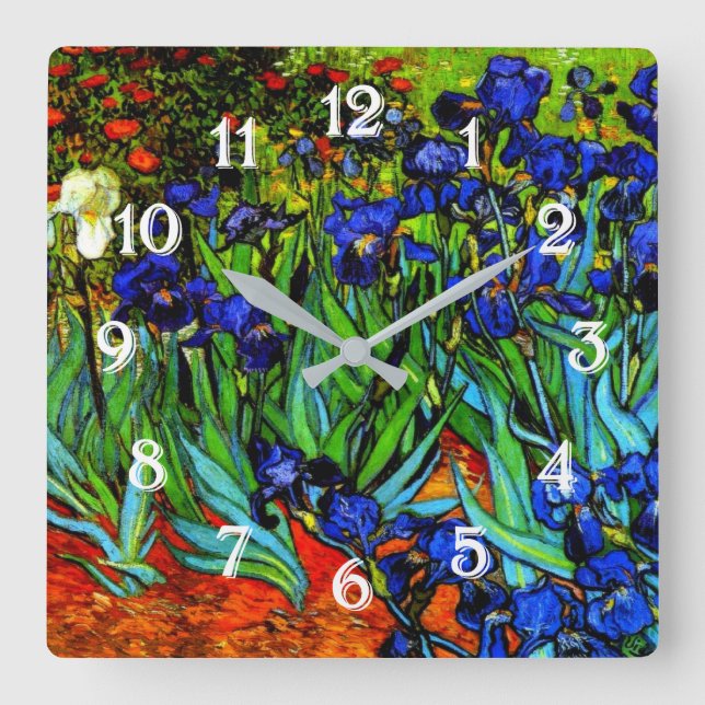 Horloge Carrée Van Gogh peinture, Irises, (Recto)