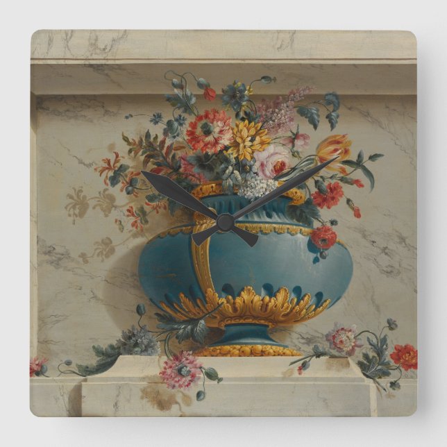 Horloge Carrée Vase de fleurs dans un créneau (Recto)