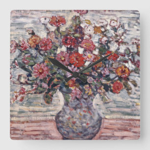 Horloge Carrée Vase de fleurs, Zinnias par Maurice Prendergast