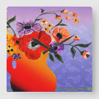 Horloge Carrée Vase rouge de Flowers