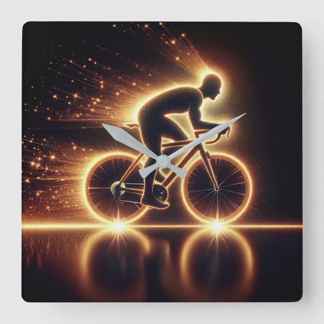 Horloge Carrée Vélo Golden Neon (Recto)