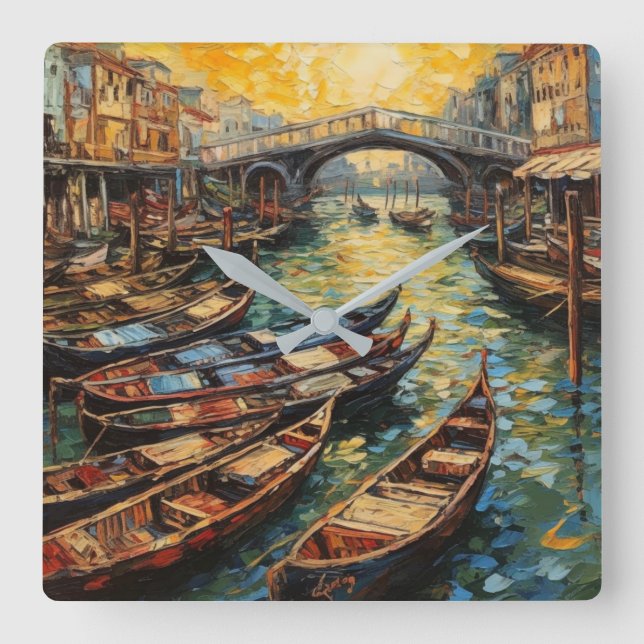 Horloge Carrée Venise, Italie, en style van Gogh (Recto)