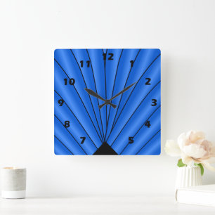 Horloge Carrée Ventilateur Art déco Design Bleu profond