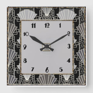 Horloge Carrée Ventilateur Art déco Motif - gris et noir
