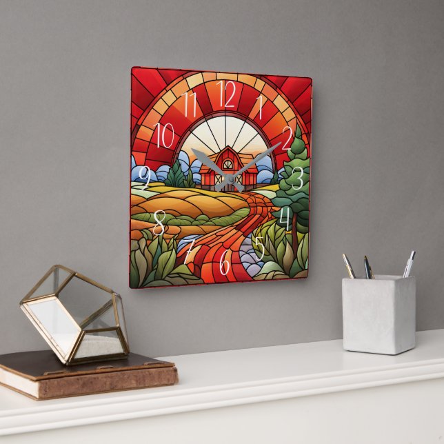 Horloge Carrée Verre imbriqué de ferme Country (Bureau)